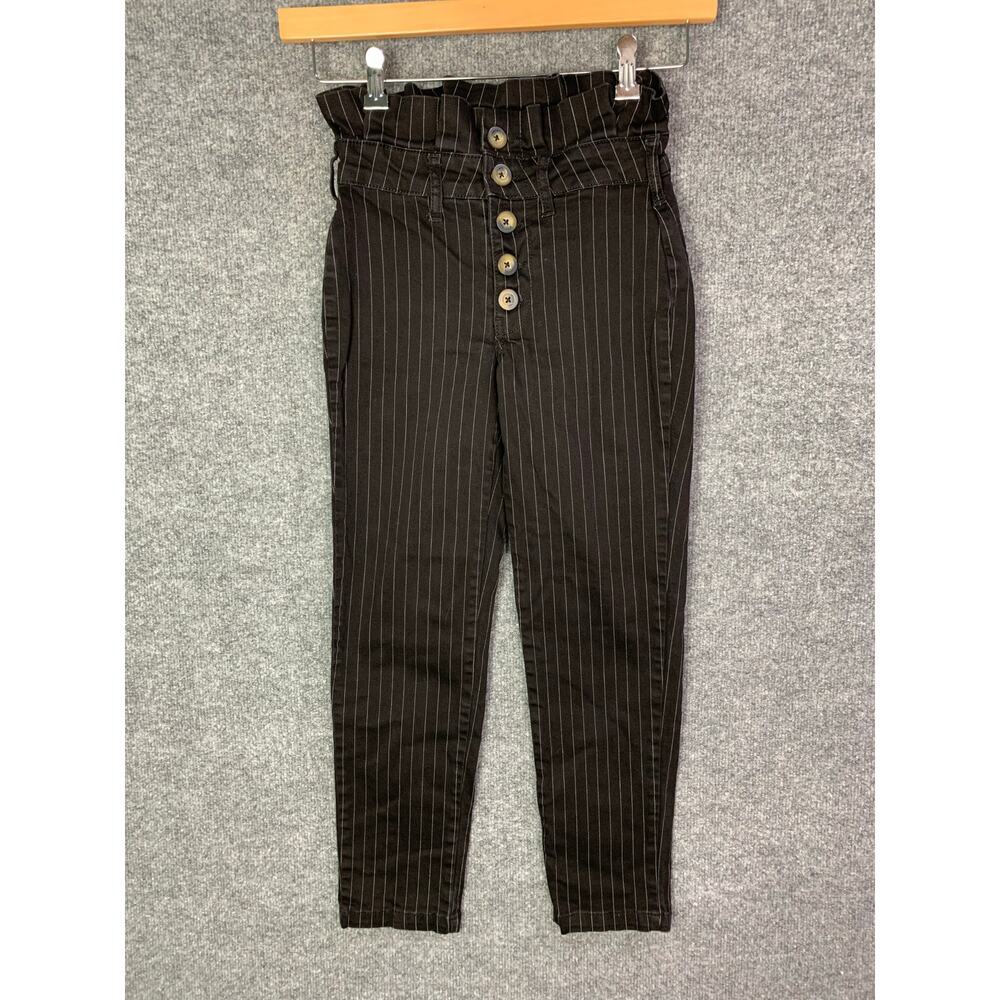 Free People Black Pinstripe‎ High Rise Button Fly Paperbag Pants Size 0